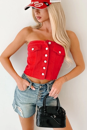 Ready To Rock Strapless Denim Top (Red) AntiPilling Finish
