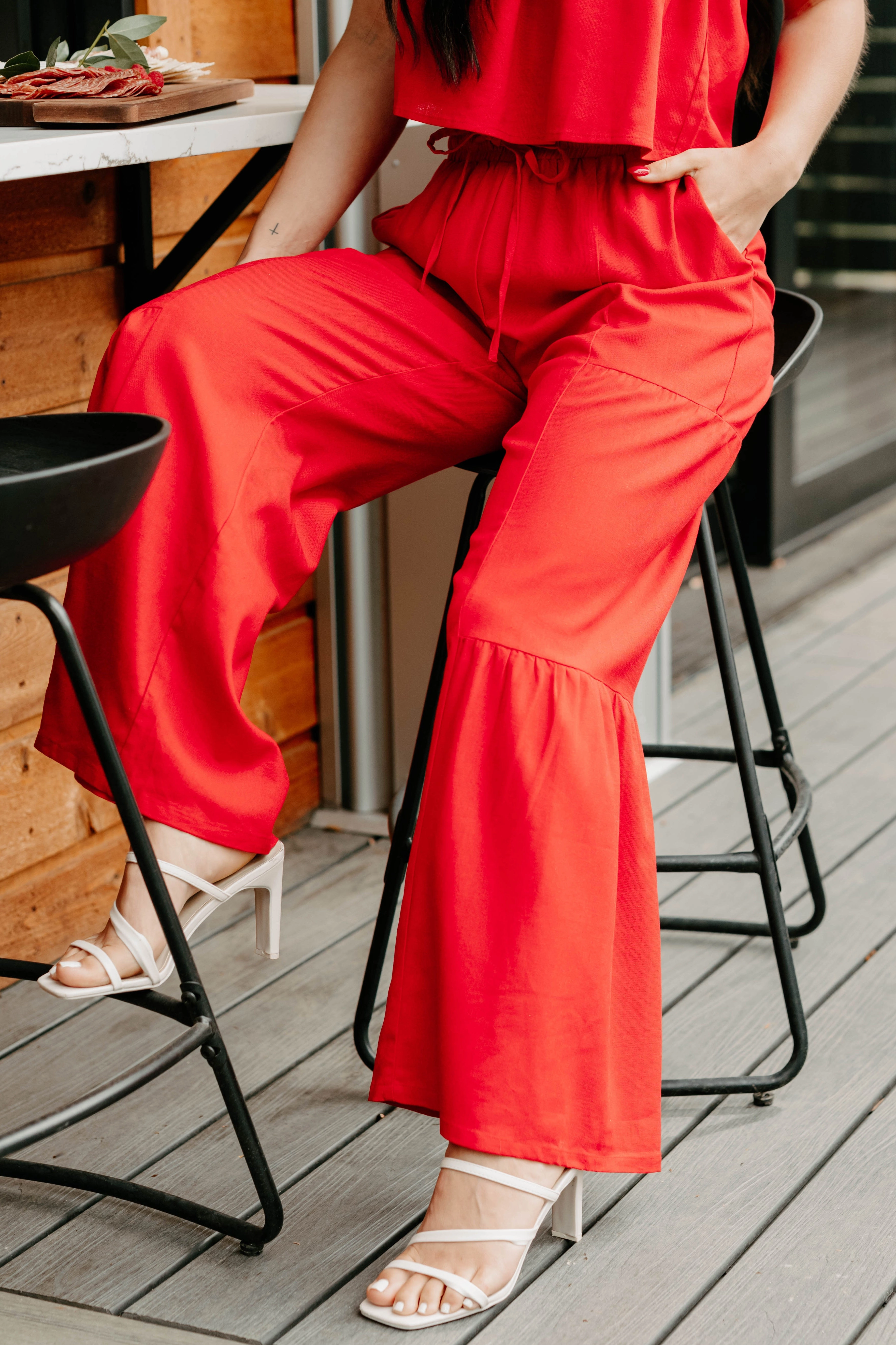 Non Irritating Real Karma Tiered Linen Pants (Red)