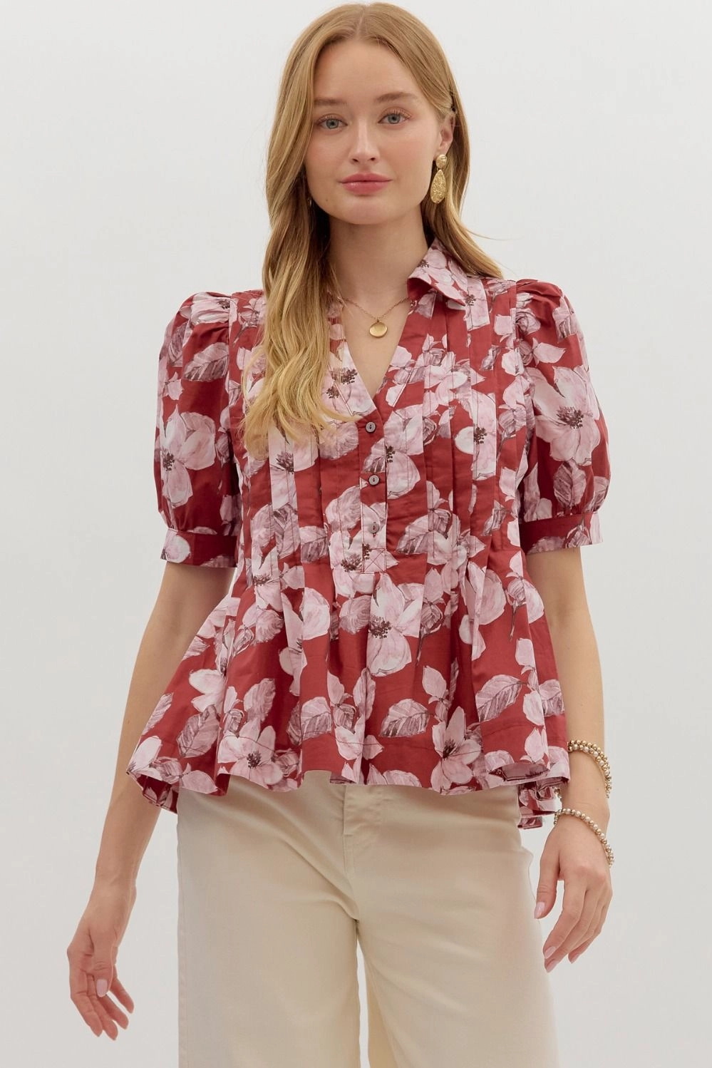 Take Your Pick Top in Merlot LayeredPanel Compact Weave Fabric