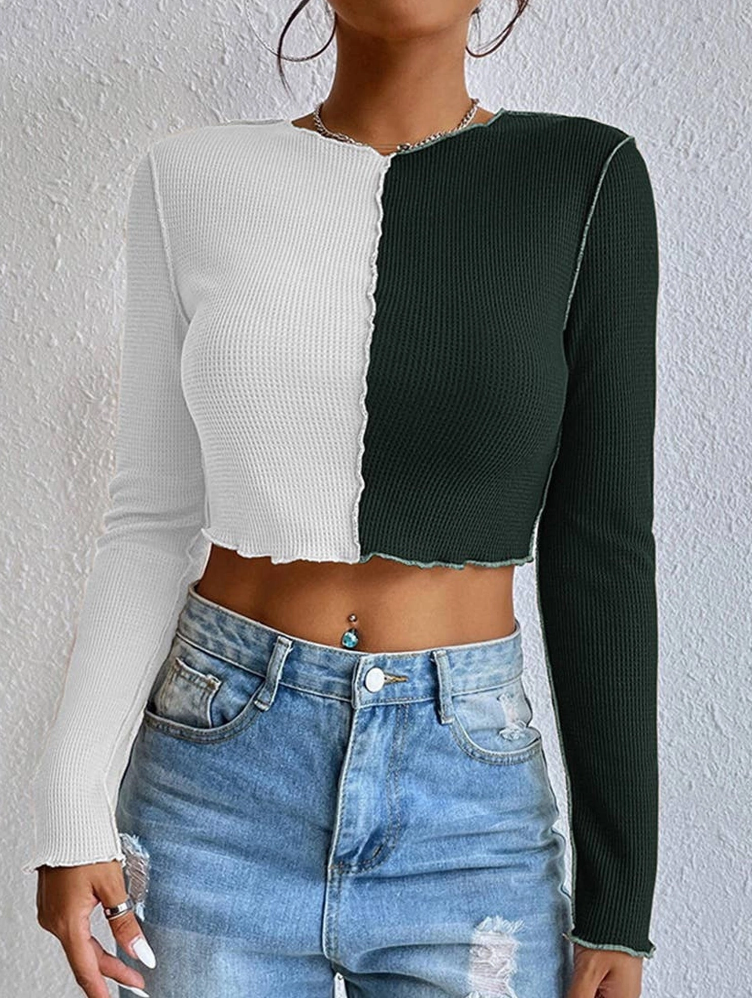 High Neckline COLOR CONTRAST STITCHING STITCHING CAR TOP_CWTBLL0856