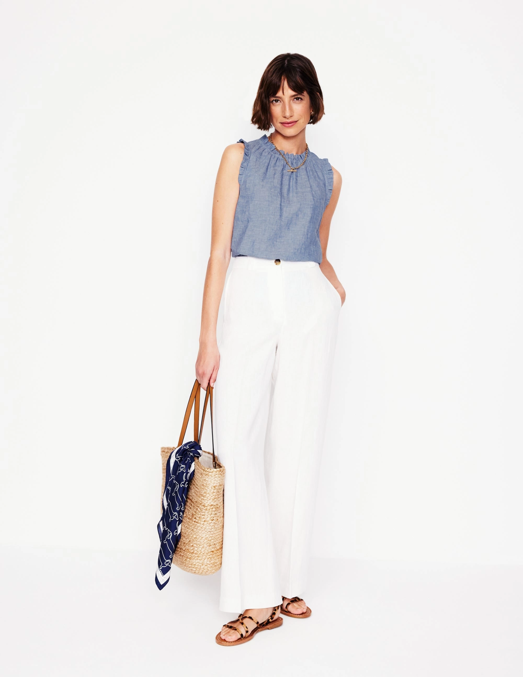 Sophie Ruffle Linen Top-Chambray Winter Fashion