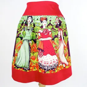 Red Frida Mexican Vintage Inspired Retro Skirt #S-RS236 Light support Flexible Wear