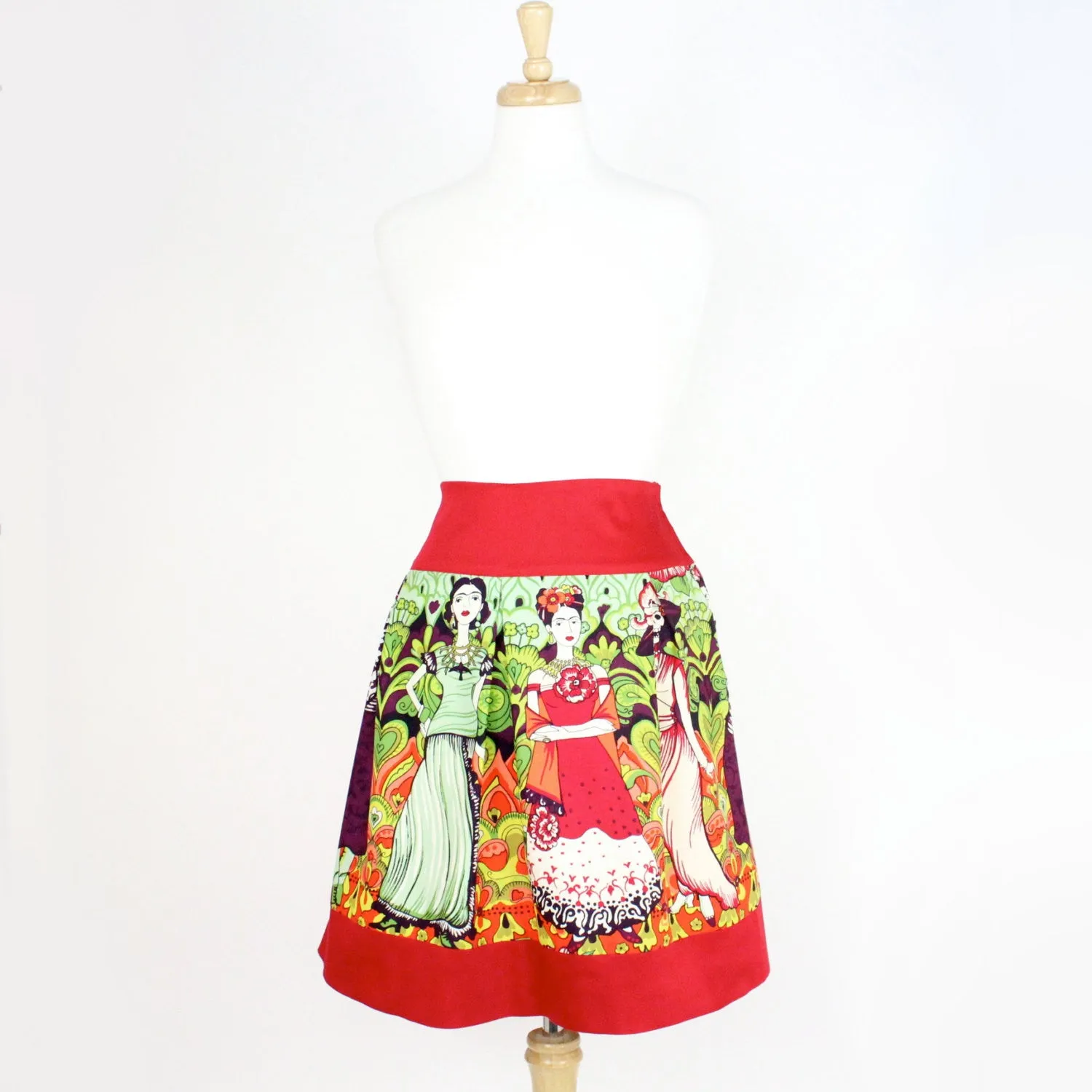 Red Frida Mexican Vintage Inspired Retro Skirt #S-RS236 Modular Attachment