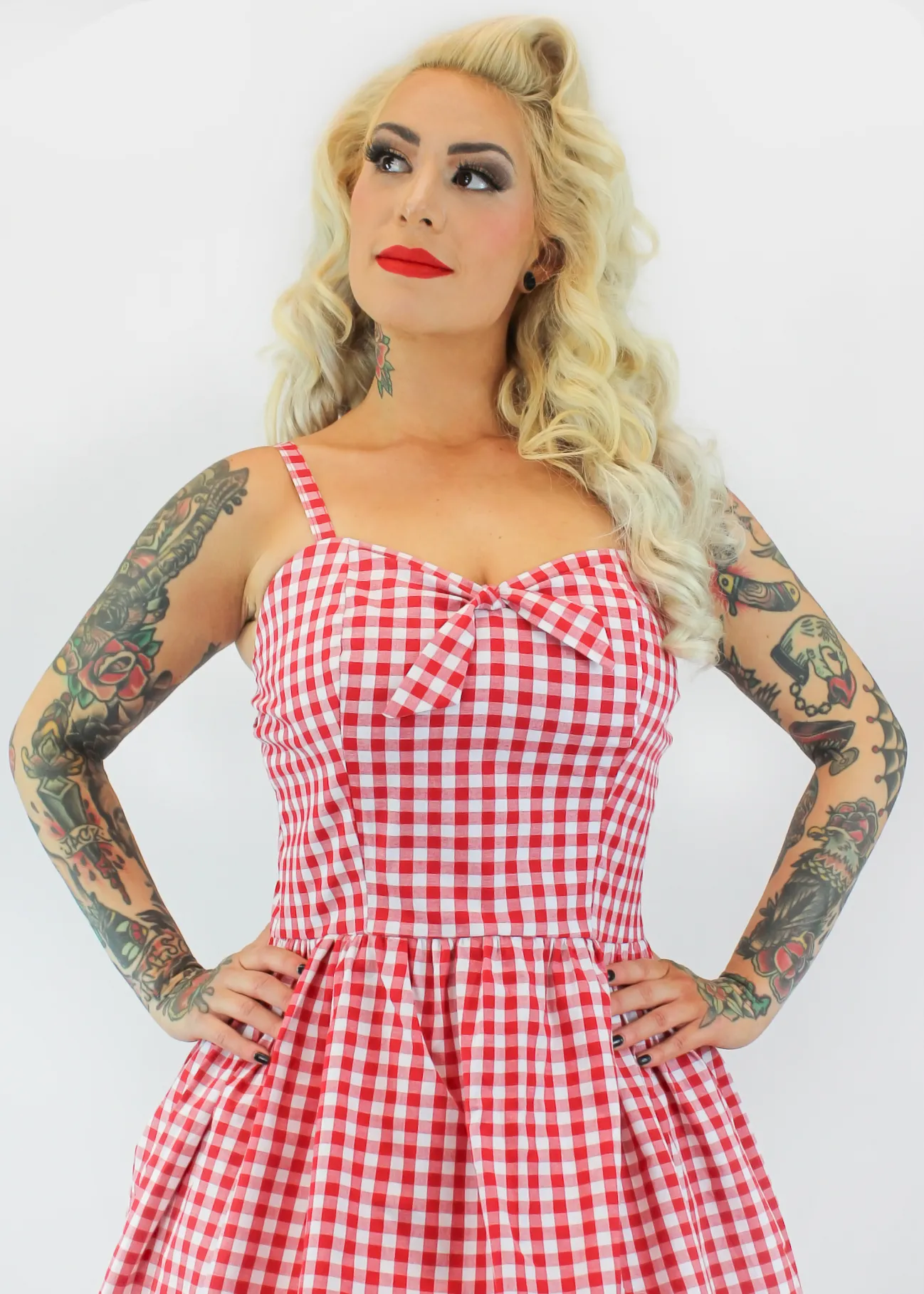 Red Gingham Dress With Adjustable Straps #SGD-RW Classic Wear Crisp Detail