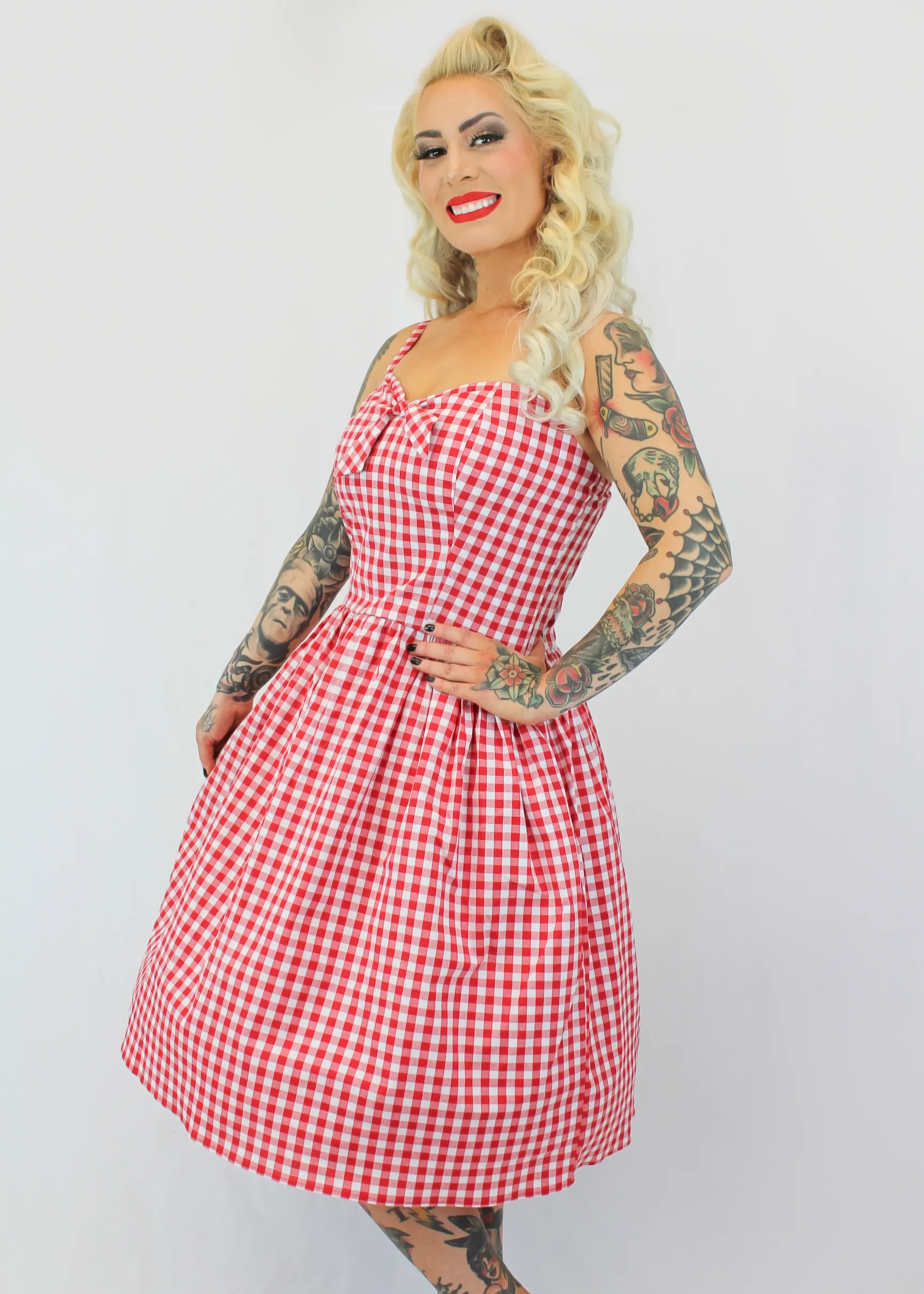 Red Gingham Dress With Adjustable Straps #SGD-RW Travel Vibe