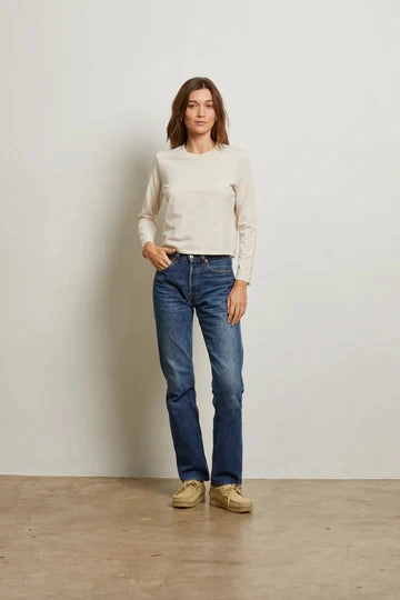 Bruce Long Sleeve Crew Tee in Sugar Noise Reduced Zipper Lightweight Blouse