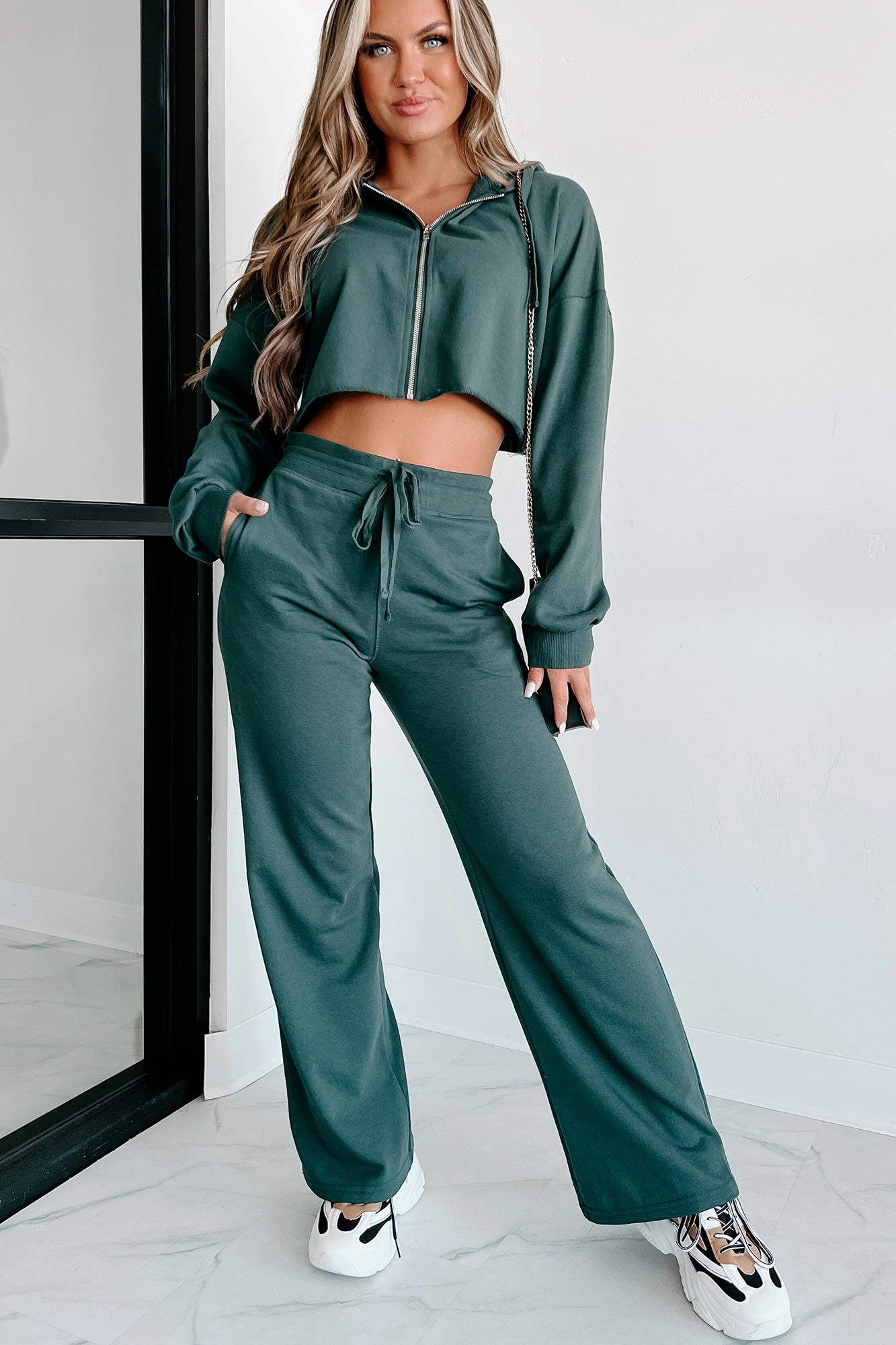 Not Moving Today Zip-Up Hoodie & Pants Set (Jungle Green) AntiFade Treatment