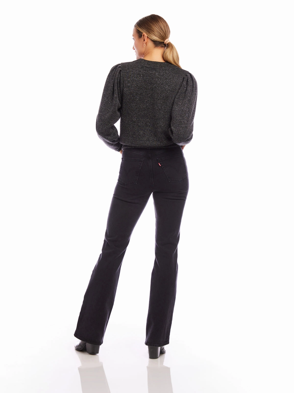 VNeckline Flexible Waistband Madeline Cardigan in Black with Silver