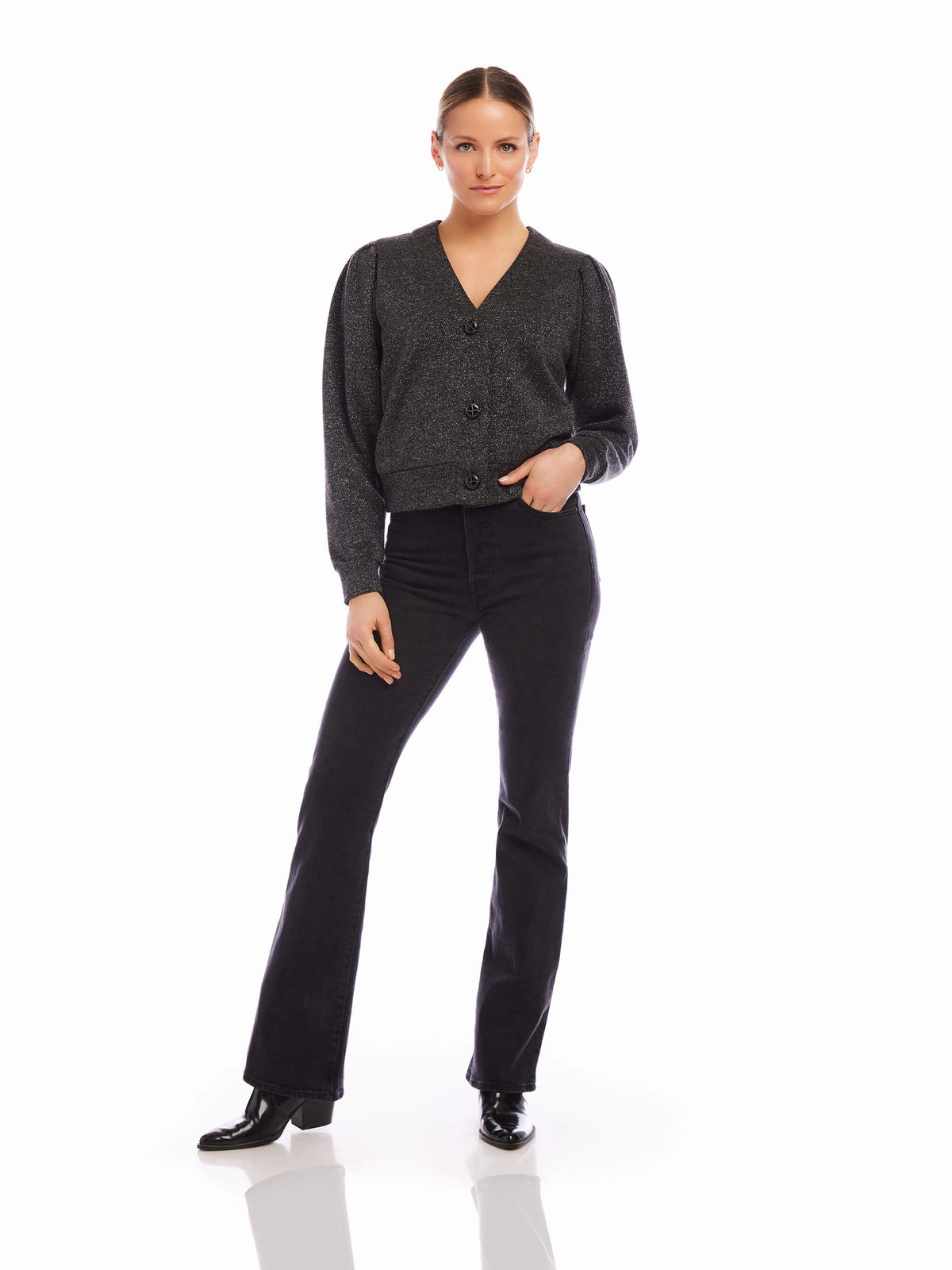 SubtleTexture Madeline Cardigan in Black with Silver