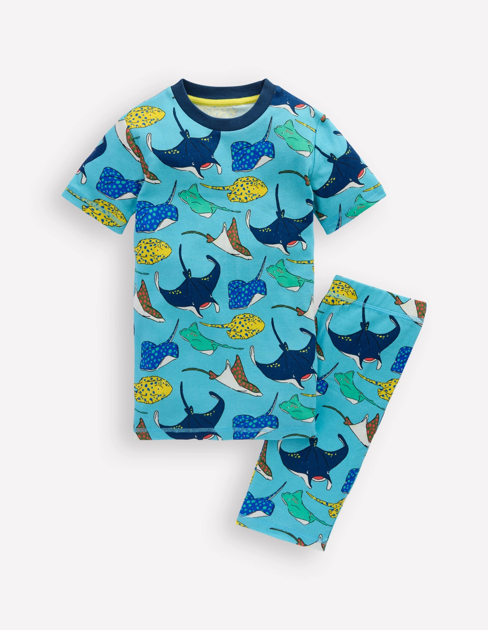 ZeroWastePattern Snug Short John Pyjamas-Caribbean Blue Rays