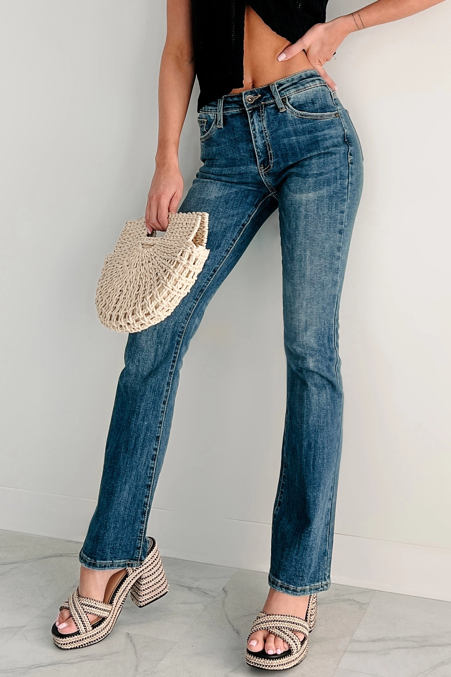 Structured Hemline Quality Fabric Dellen Mid Rise Special A Bootcut Jeans (Medium Dark)