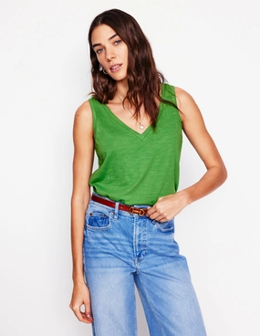 Soft Texture Durable Overlock Stitch Regular V-Neck Slub Vest-Paradise Green