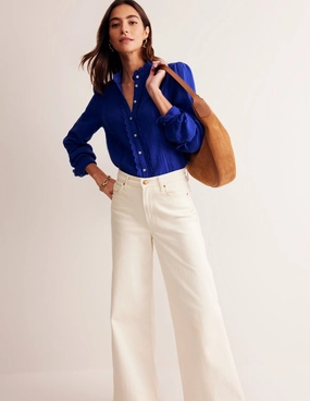 Double Cloth Scallop Blouse-Bright Blue Moisture Control Lining