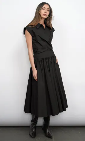 Etienne Smocked Waist Gathered Midi Skirt in Black Local Artisan