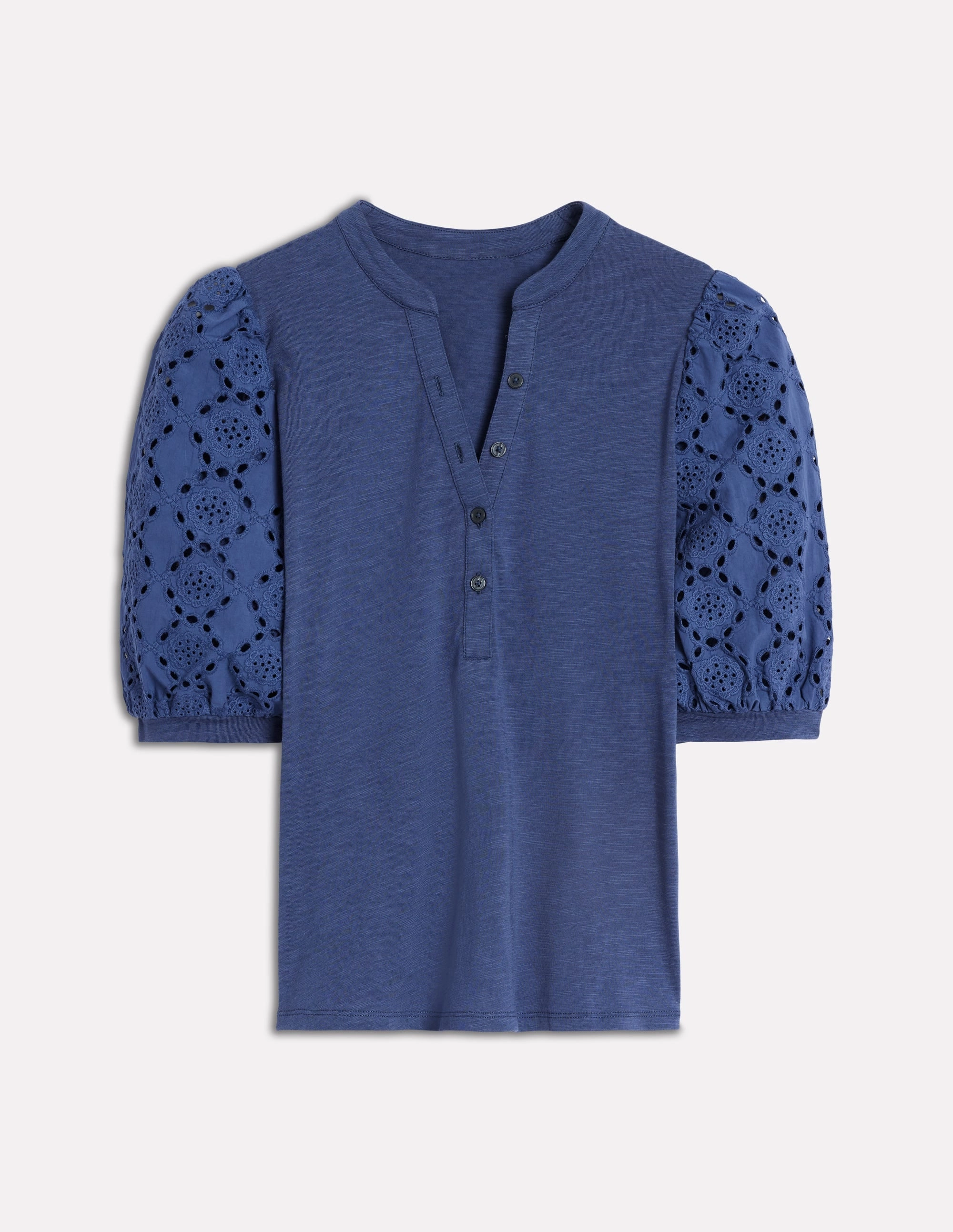 Eden Puff Sleeve Henley Top-Denim Blue Ethical production