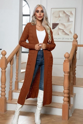 Cozy Sweatshirt NonIrritating Seams WOMEN CHUNKY CABLE KNITTED LONG LENGTH CARDIGAN