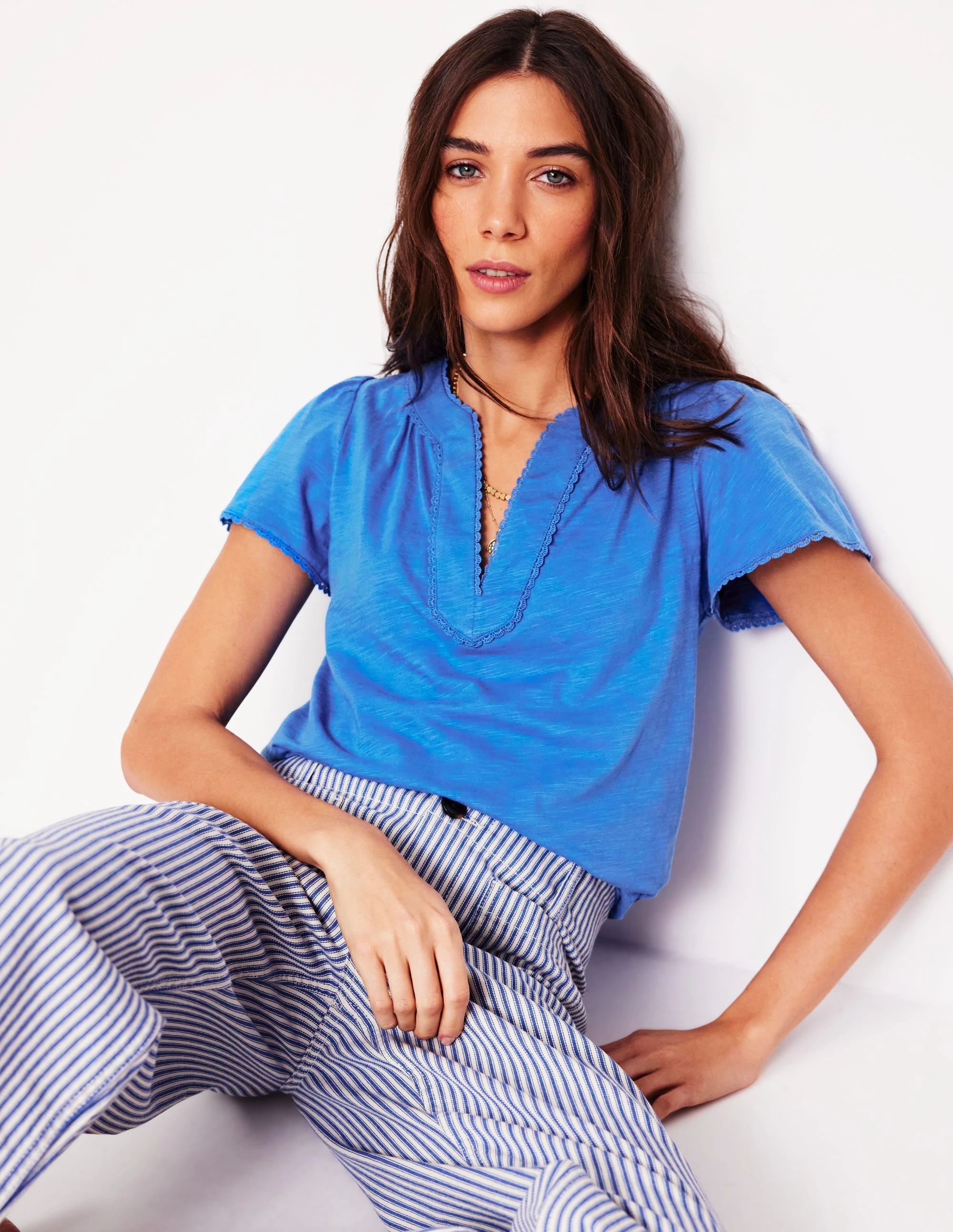 LowImpact Dye Process GarmentWashed Texture Ava Short Sleeve Top-Peacock Plume Blue