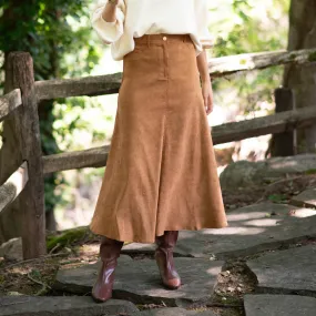Comfortable Movement Fitted Design Suede Maxi Skirt | Camel