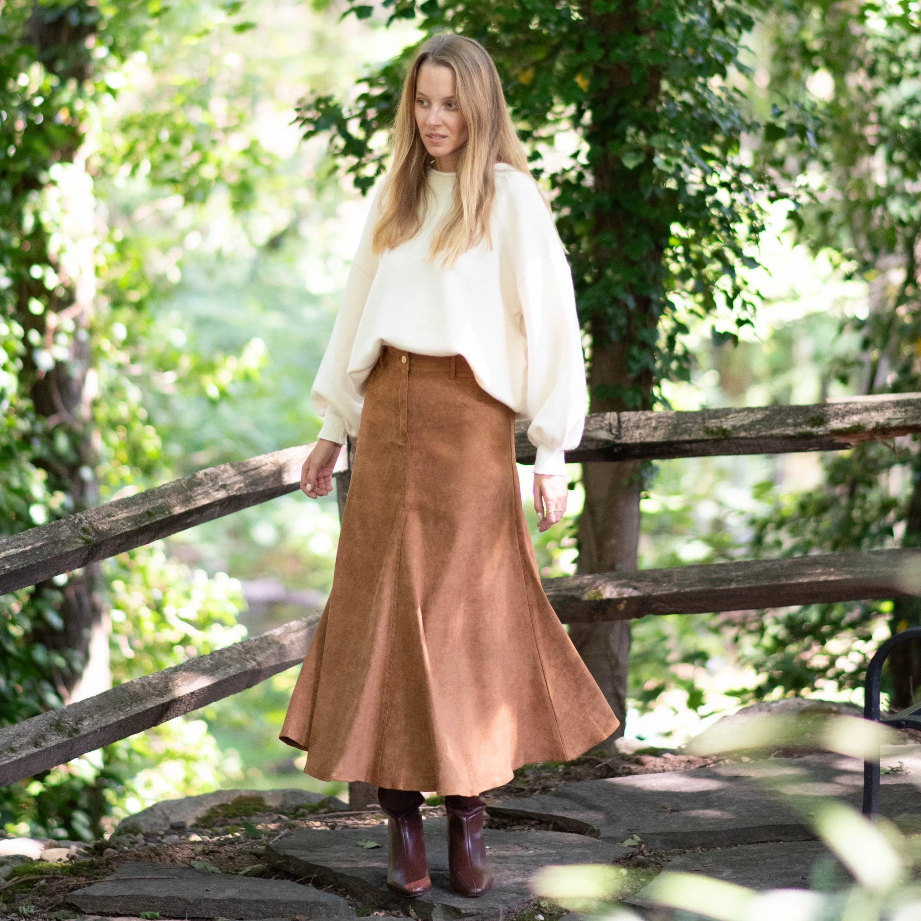 Natural Movement Cozy Layering Suede Maxi Skirt | Camel
