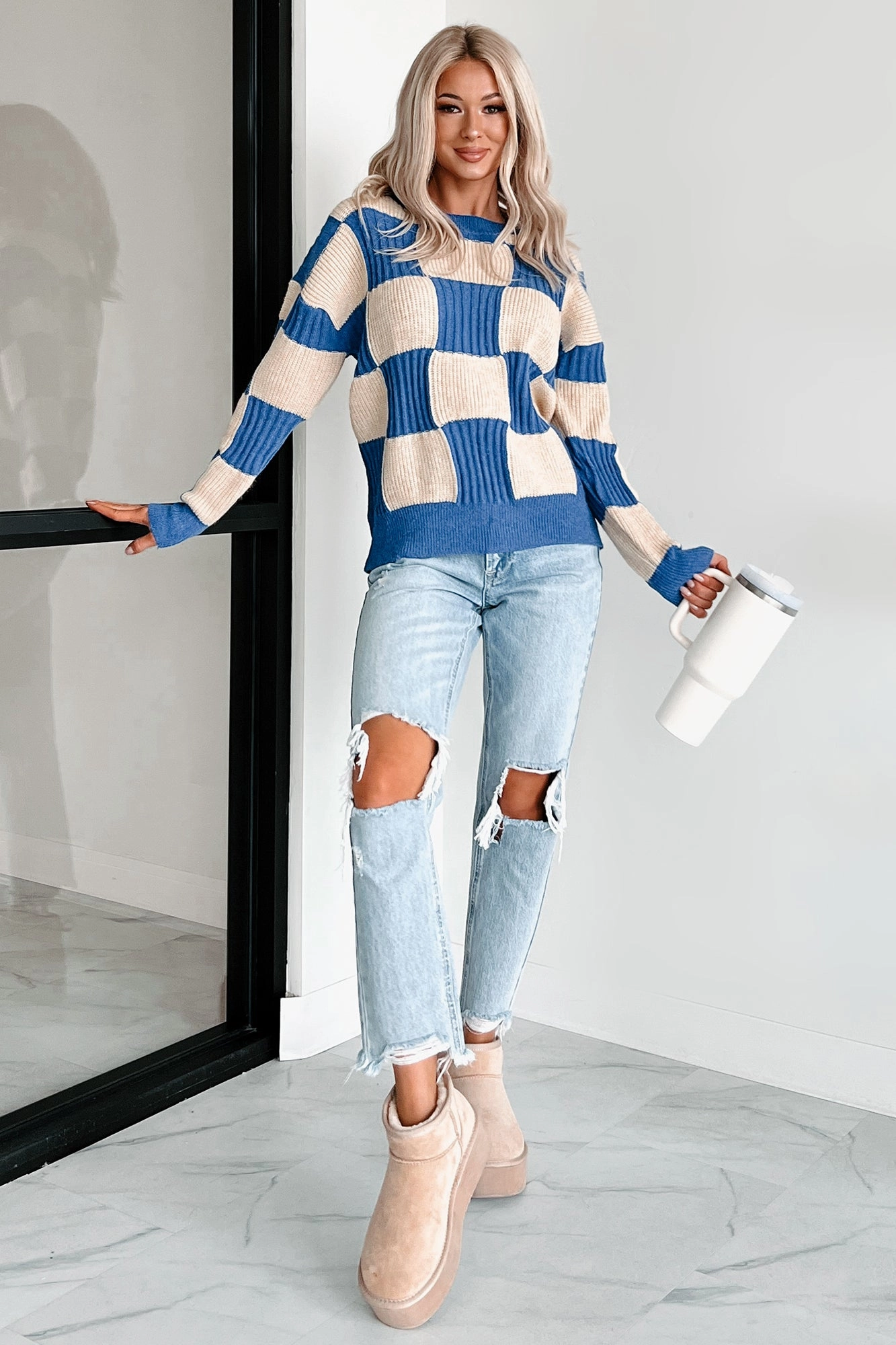 Smooth Loose Versatile Alaina High Rise Distressed Boyfriend Jeans (Light Denim)