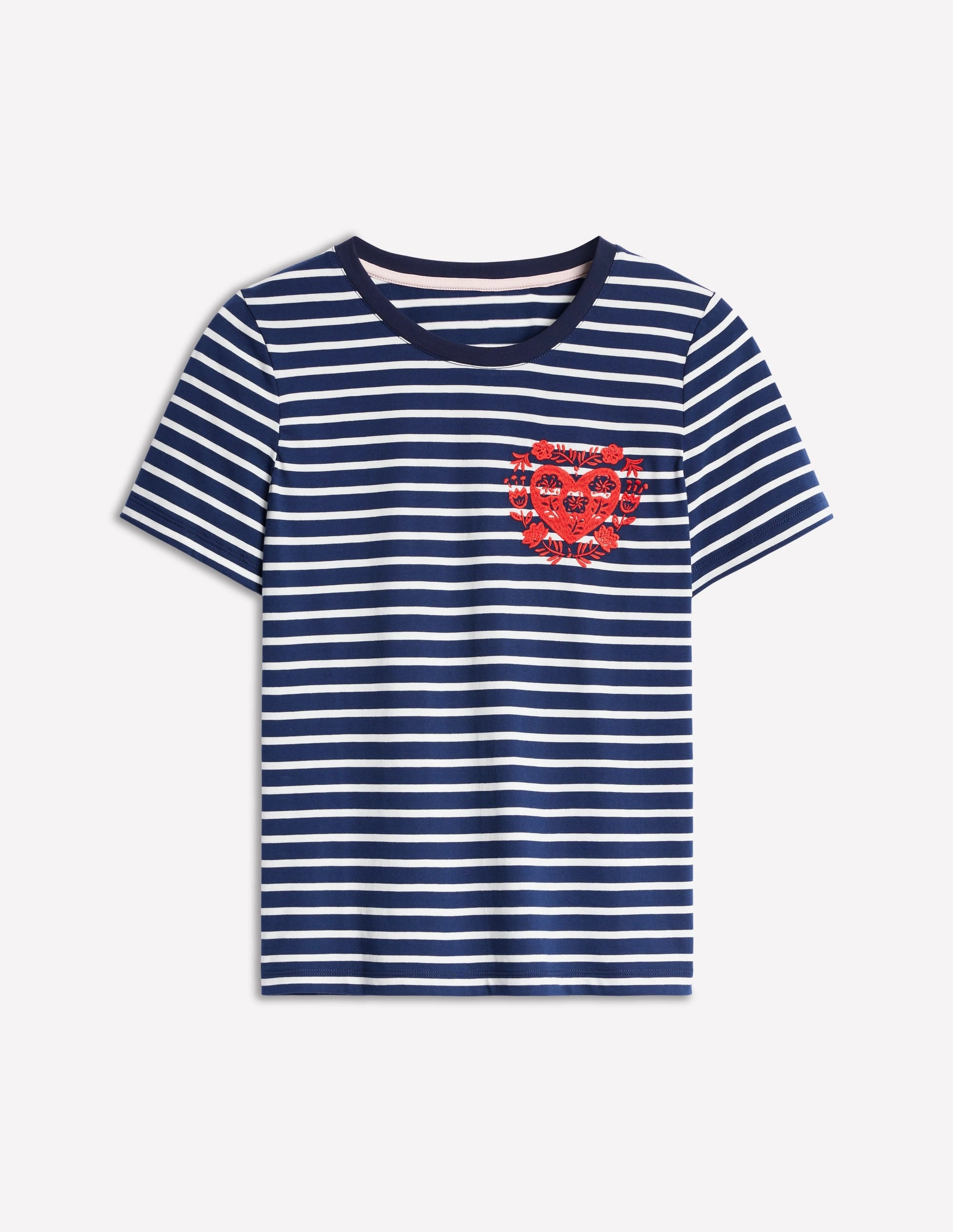 Relaxed Novelty T-Shirt-French Navy, Hearts DoubleNeedle Stitching Non Restrictive Cut