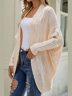 WOMEN CHUNKY KNITTED SOLID FALL WINTER CARDIGAN AbrasionResistant Edging