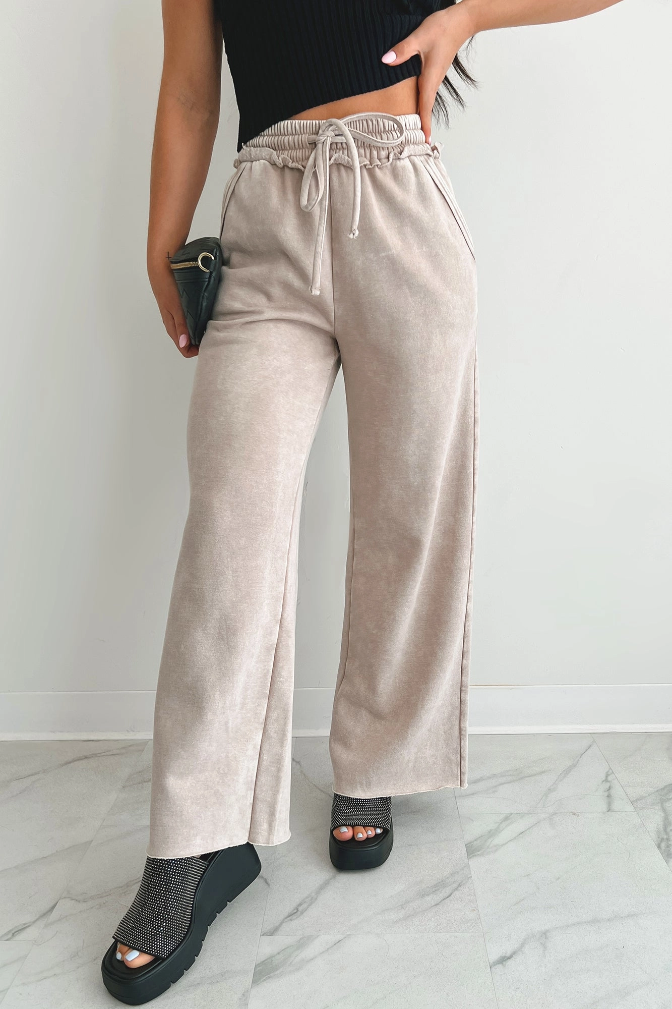 Relaxing Away Wide Leg Sweatpants (Ash Mocha) Ripped design