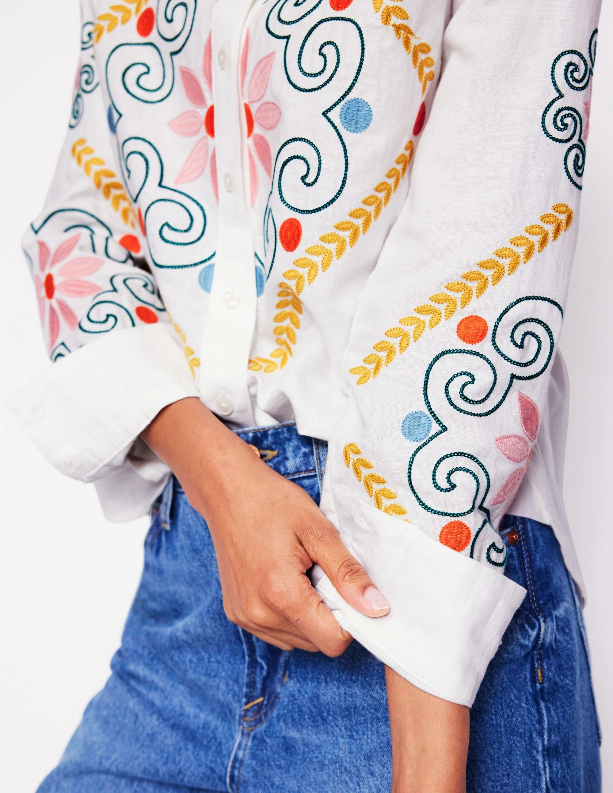 Sienna Embroidered Linen Shirt-White ThermalRegulating