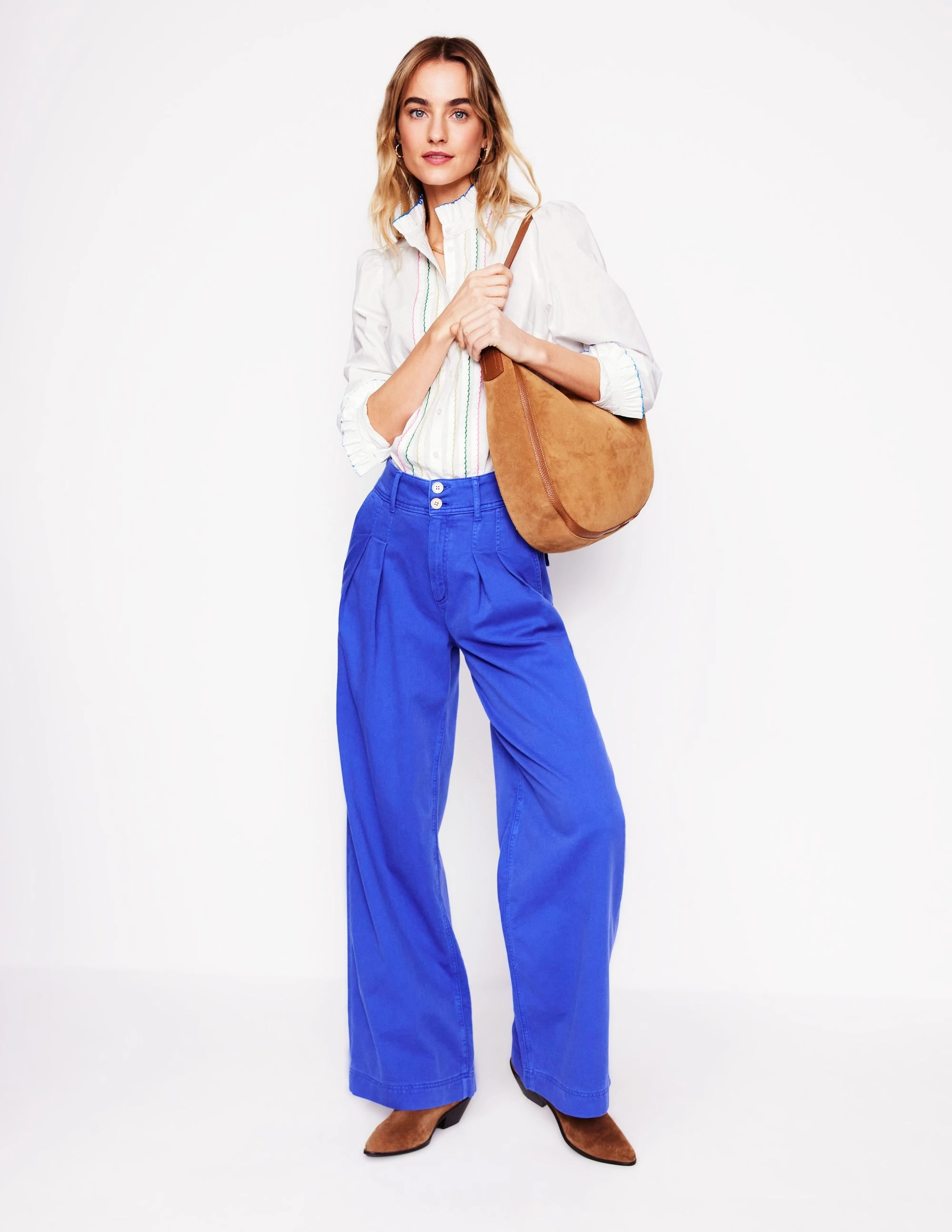 Stylish Dress Felicity Cotton Blouse-White, Multi Stitch