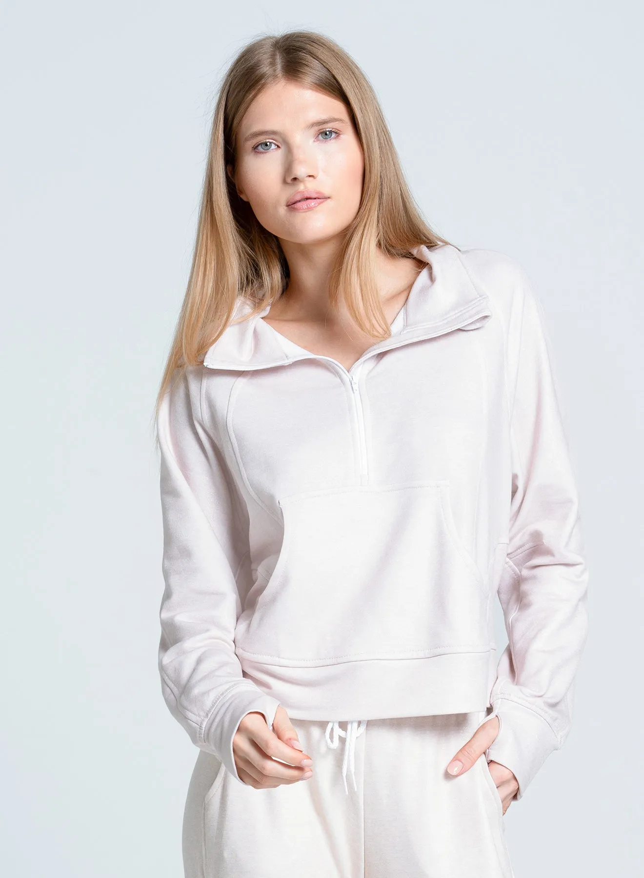 Reinforced Neckline Detail Renew Heather 1/4 Zip Long Sleeve
