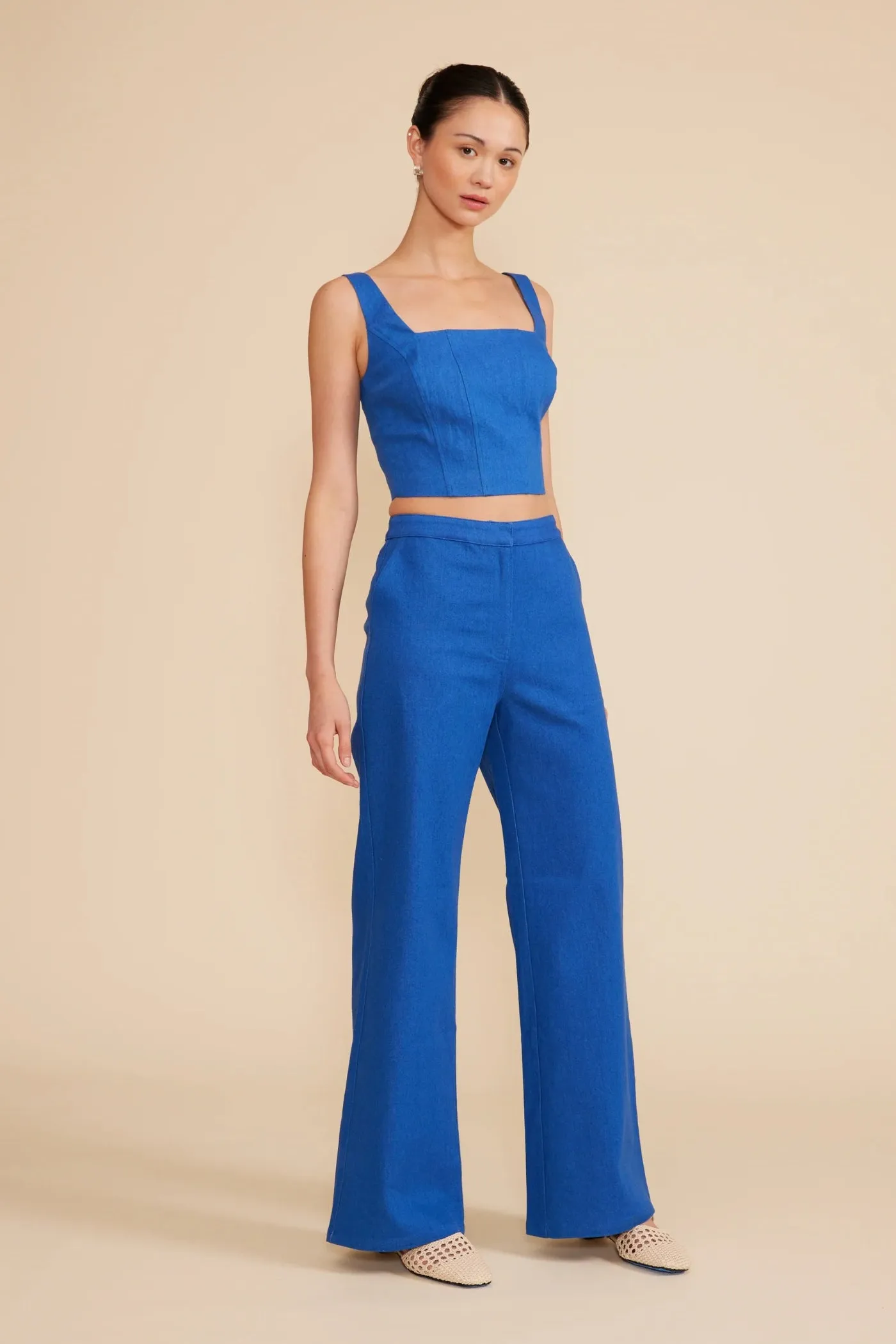 RENNA WIDE LEG BLUE PANTS Flat waistband