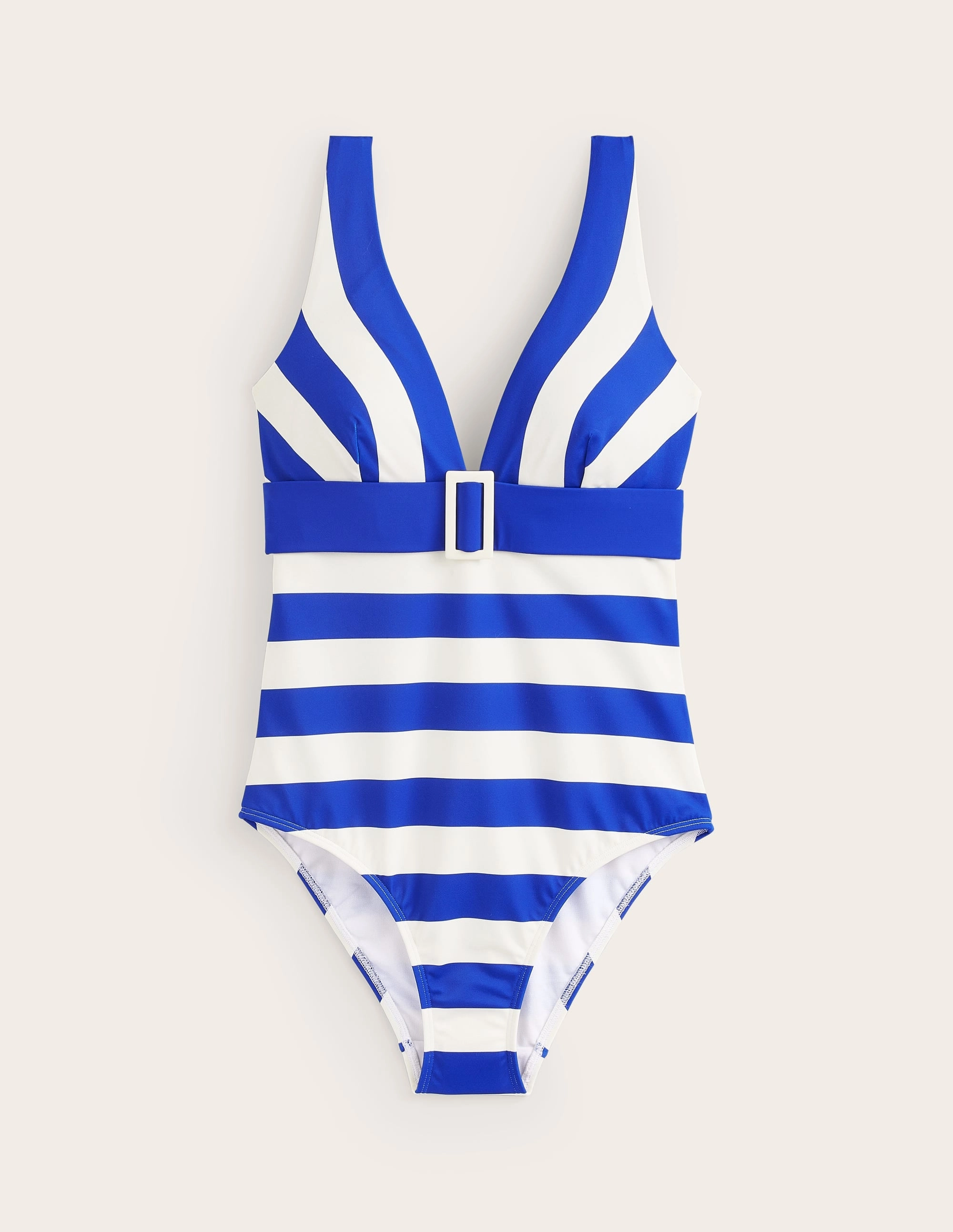 Summer Retreat Resin Buckle V-neck Swimsuit-Blue/Ivory Stripe