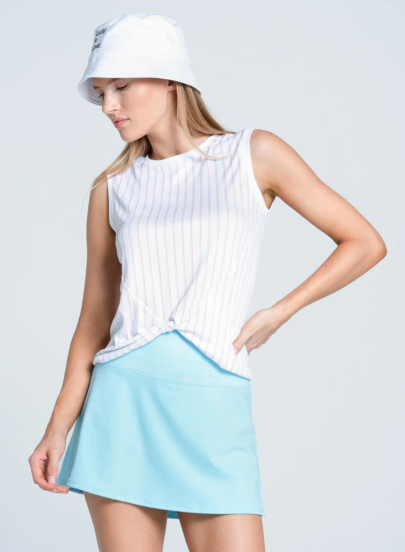 Retro Stripe Twist Front Tank Reinforced Hem Stitching