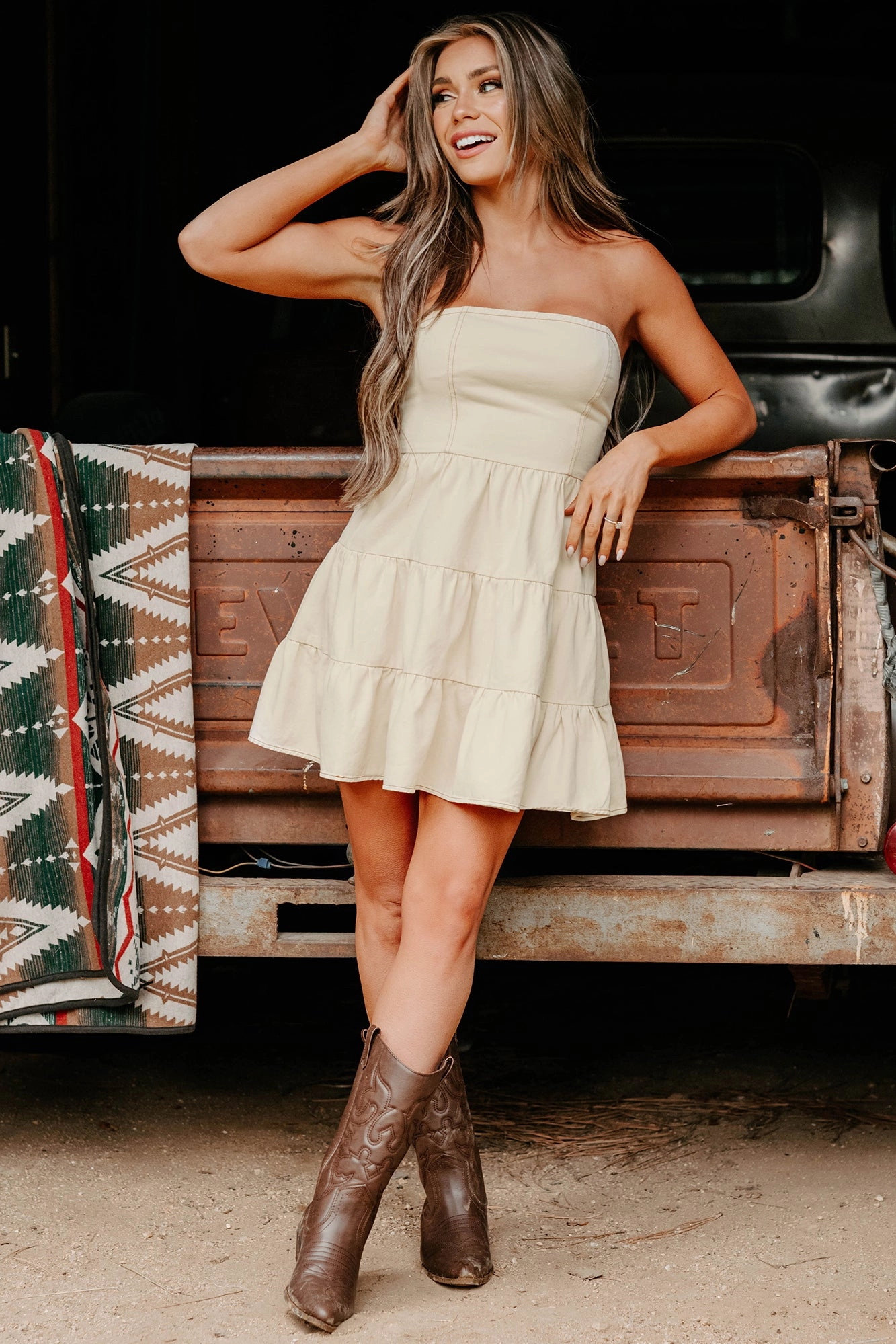 AllSeason Wearability Crush Approved Strapless Mini Dress (Cream)