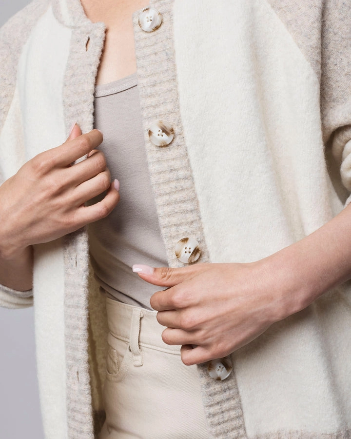 Rhodes Varsity Shacket in Neutral Color Block Non Restrictive Fit Classic Style