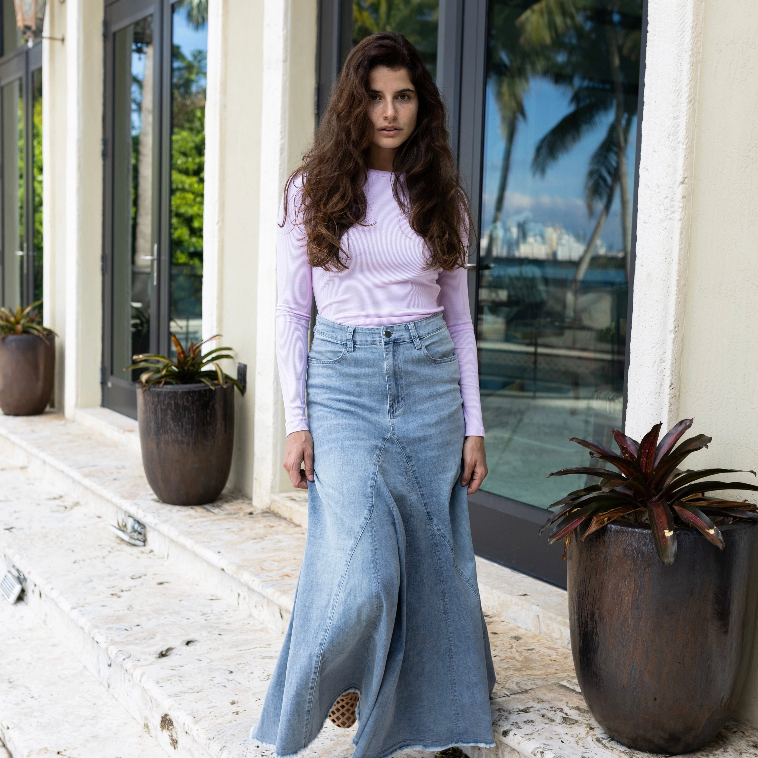 Ribbed Crewneck Tee | Lavender PolishedFinish Raglan Sleeve