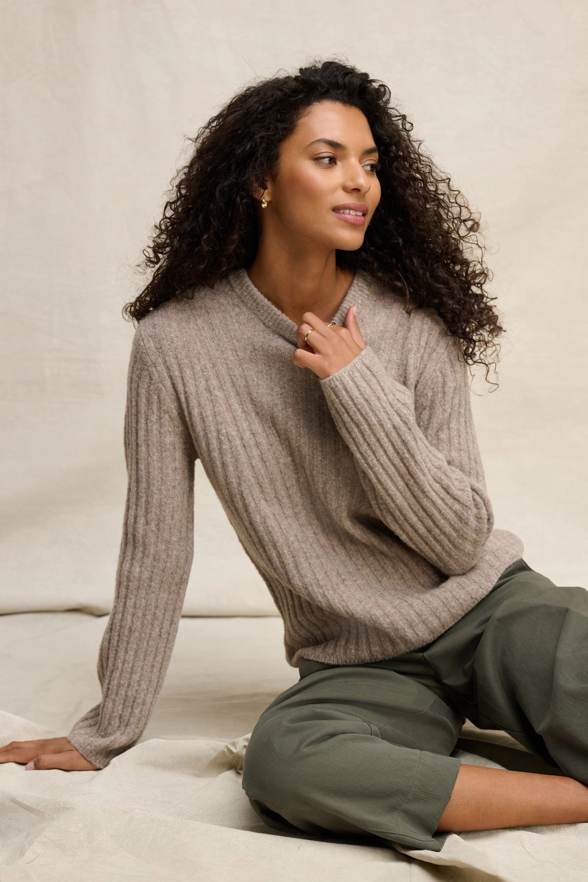 Imana Sweater in Tan Flex Fit Shoulder Construction