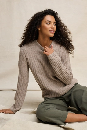 Imana Sweater in Tan Flex Fit Shoulder Construction