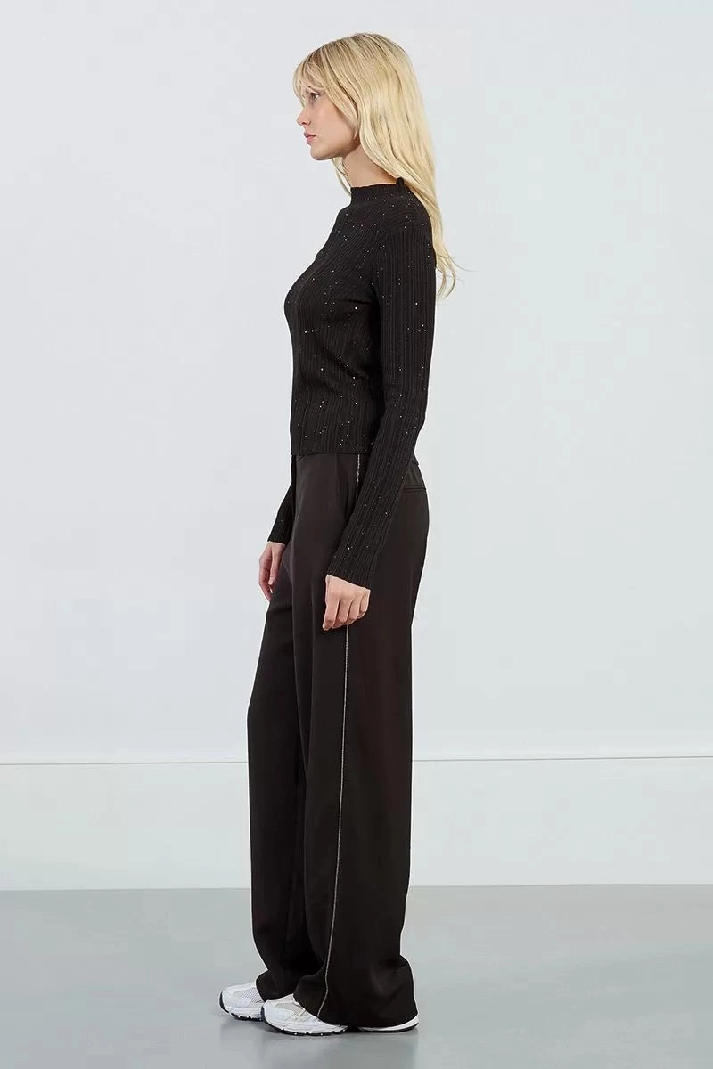 Ribbed Sequin Sweater in Black MinimalistAesthetic Wrinkle Resistant Finish