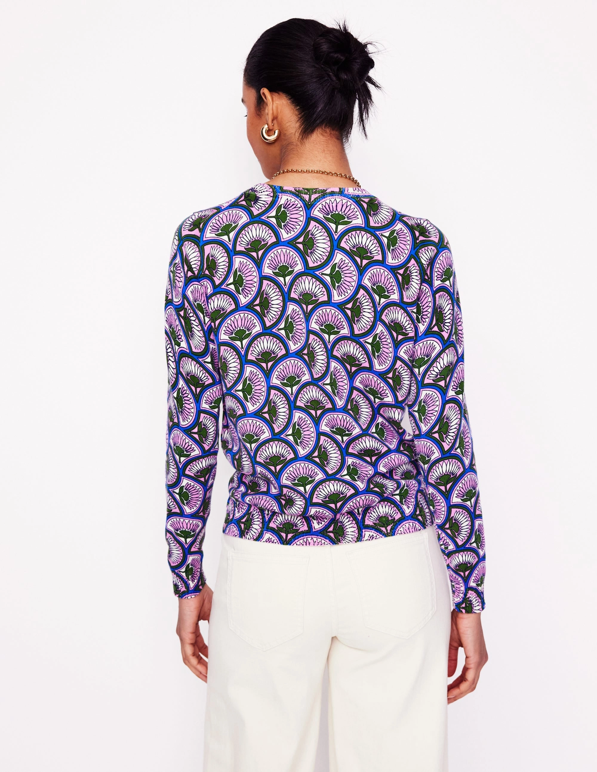 Crisp Look Emilia Cotton Crew Jumper-Soft Lavender Pink, Daisy Arc