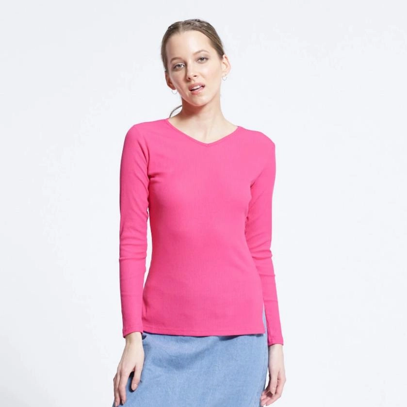 PunctureResistantReinforcement Tapered Side Panels Ribbed V-Neck Tee | Highlighter Pink