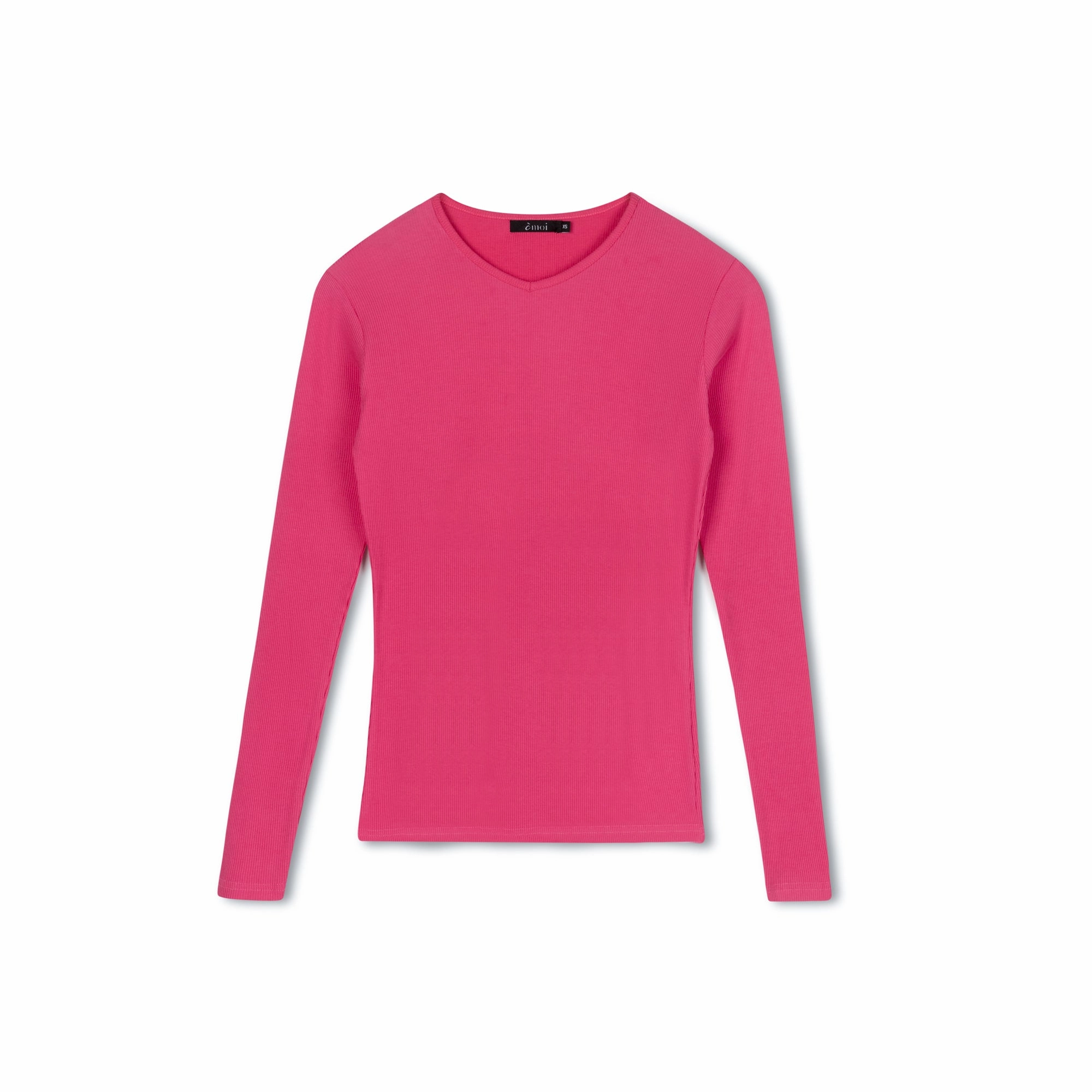All Season Wear Fabric Ribbed V-Neck Tee | Highlighter Pink