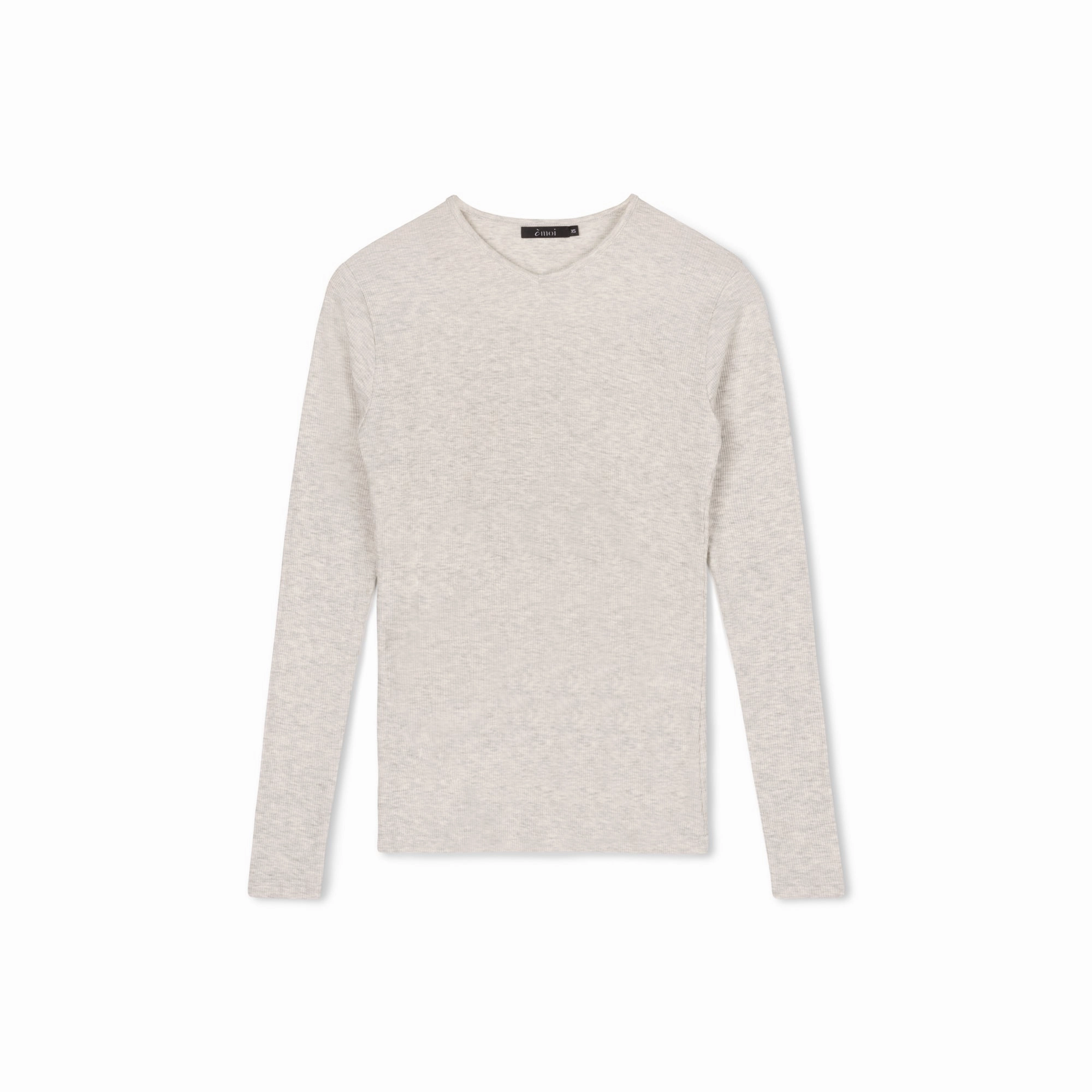 Ribbed V-neck Tee | Light Gray Comfortable Cut