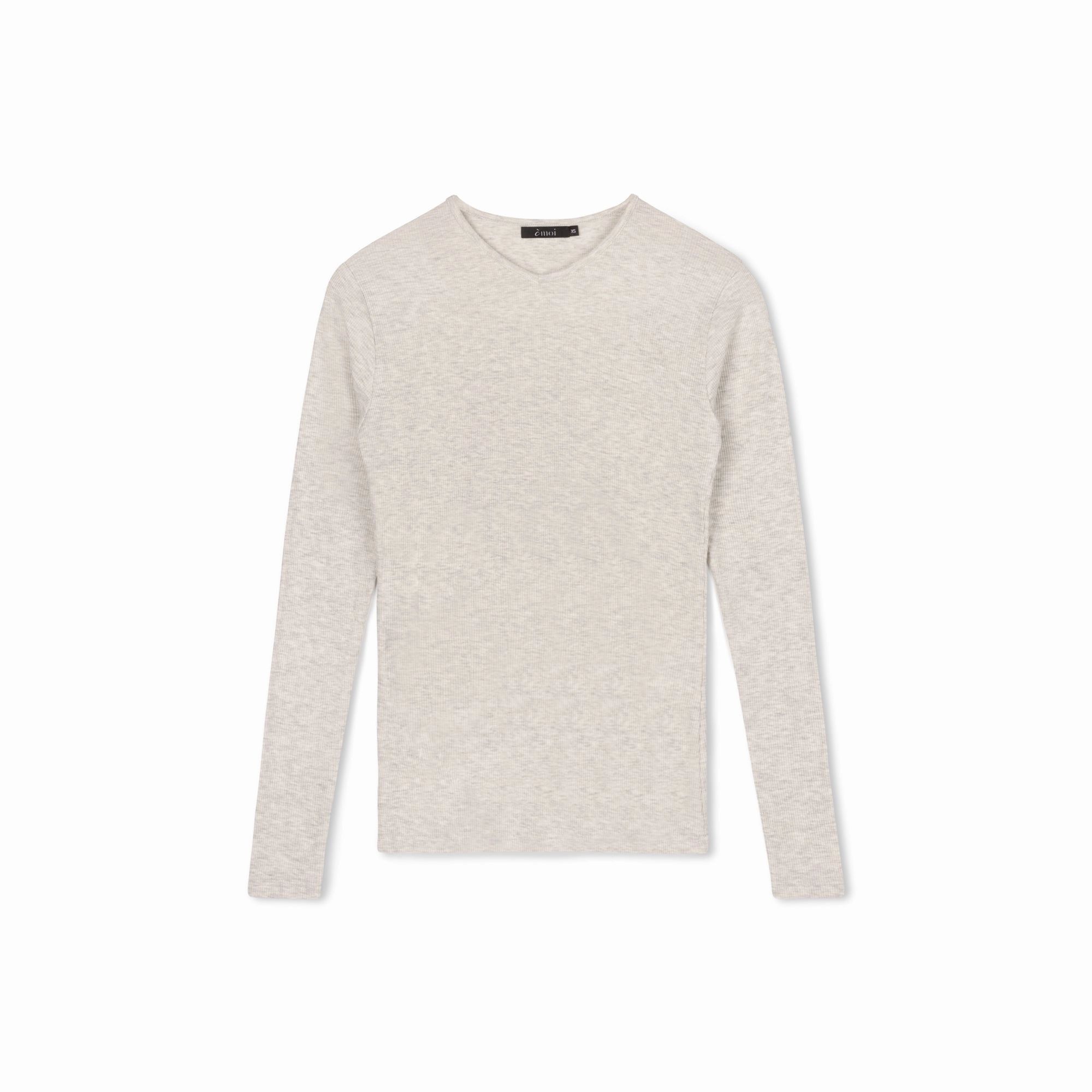 HeatPressedLogos Soft Touch Fabric Ribbed V-neck Tee | Light Gray