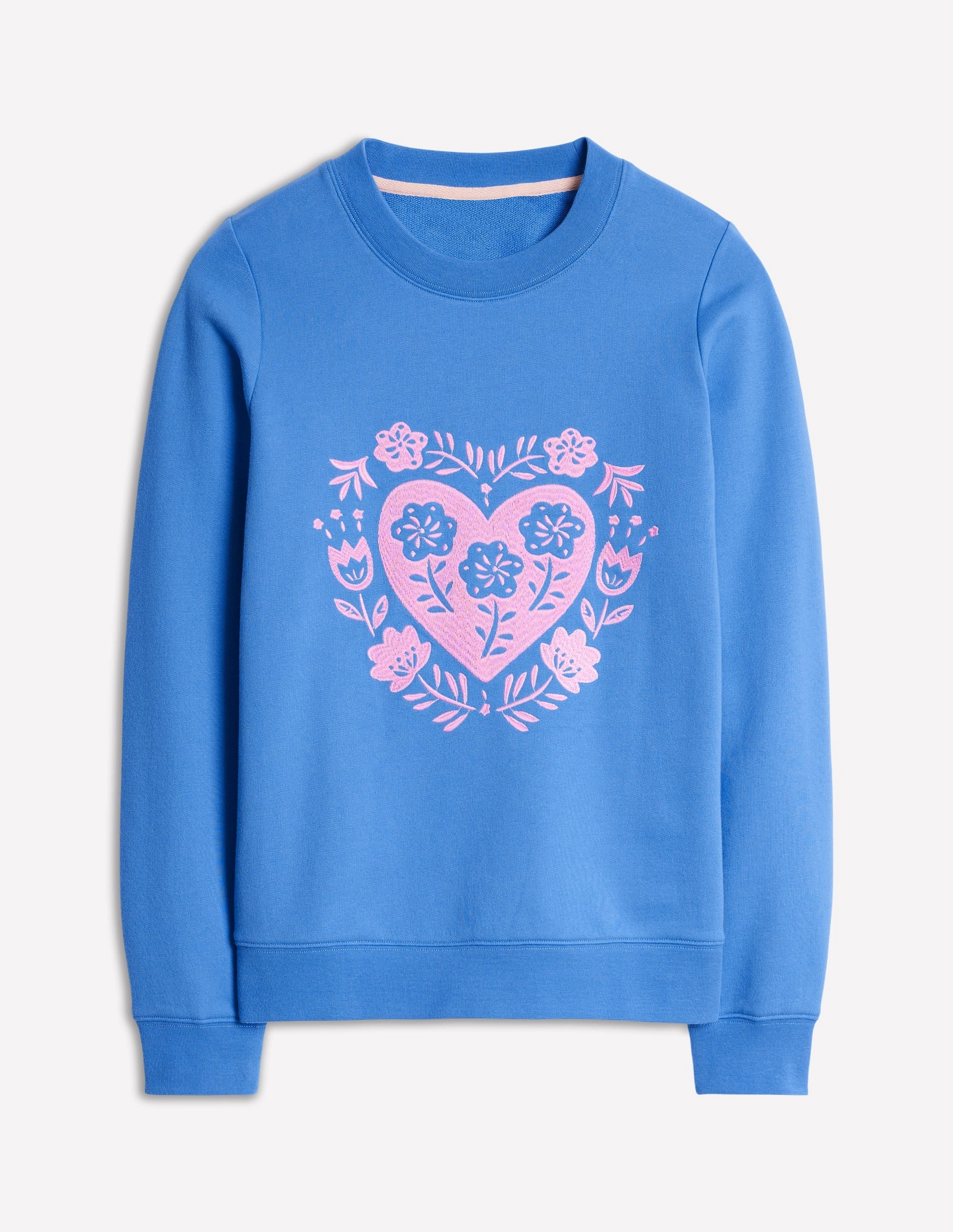 Non Restrictive Collar Sport Hoodie Hannah Embroidered Sweatshirt-Peacock Plume Blue, Hearts