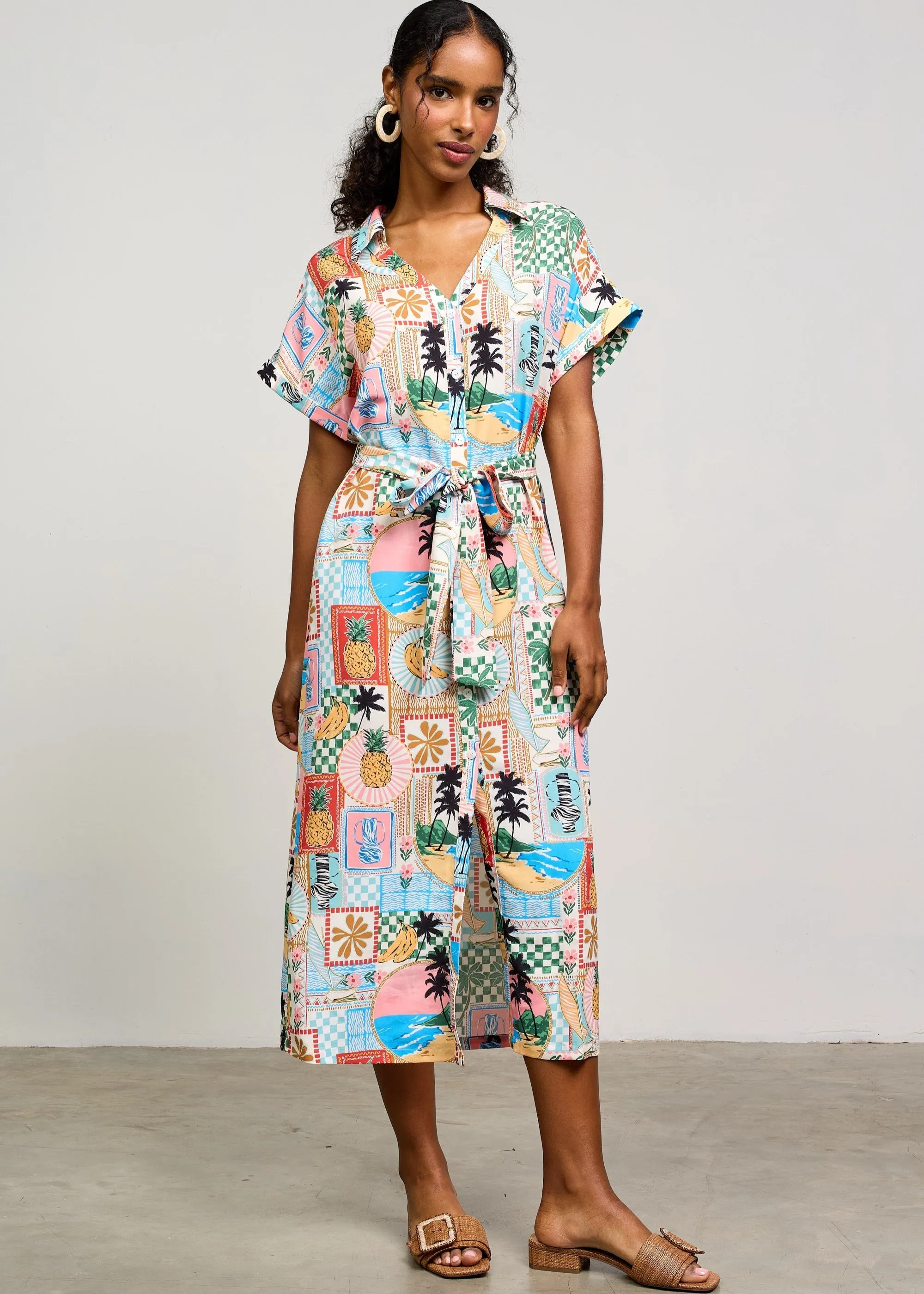 ROSA PRINTED BUTTON FRONT MIDI DRESS Chic Style Wear