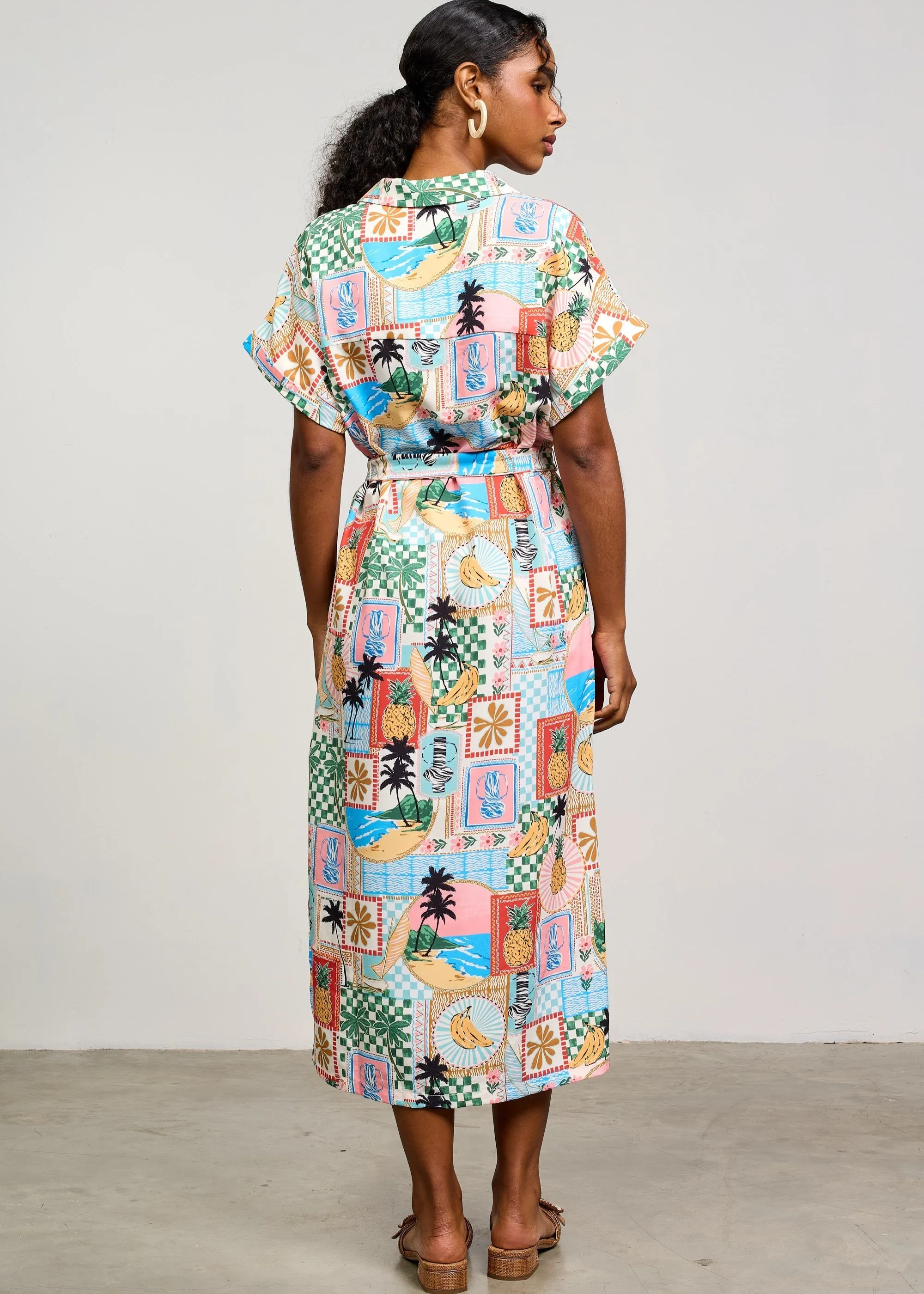 ROSA PRINTED BUTTON FRONT MIDI DRESS Casual Layers Draped Silhouette