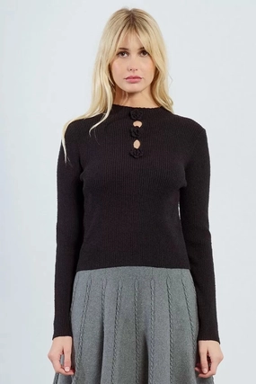 Rosette Keyhole Sweater in Black Wear Resistant Edge NonScratchSurface
