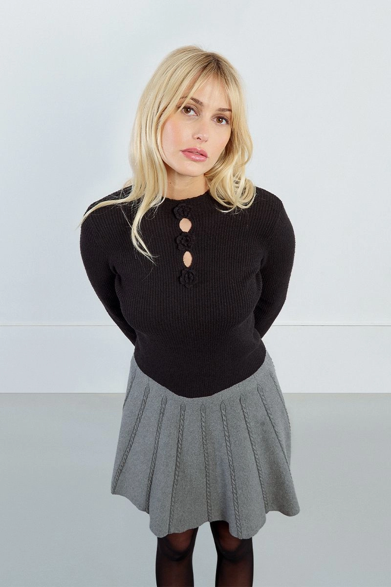 Rosette Keyhole Sweater in Black Compression Fit RawEdgedDesign