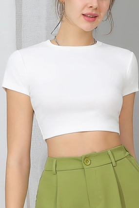 ROUND CREW NECK SHORT SLEEVE CROP TOP WeightedHem Organic Cotton Blend